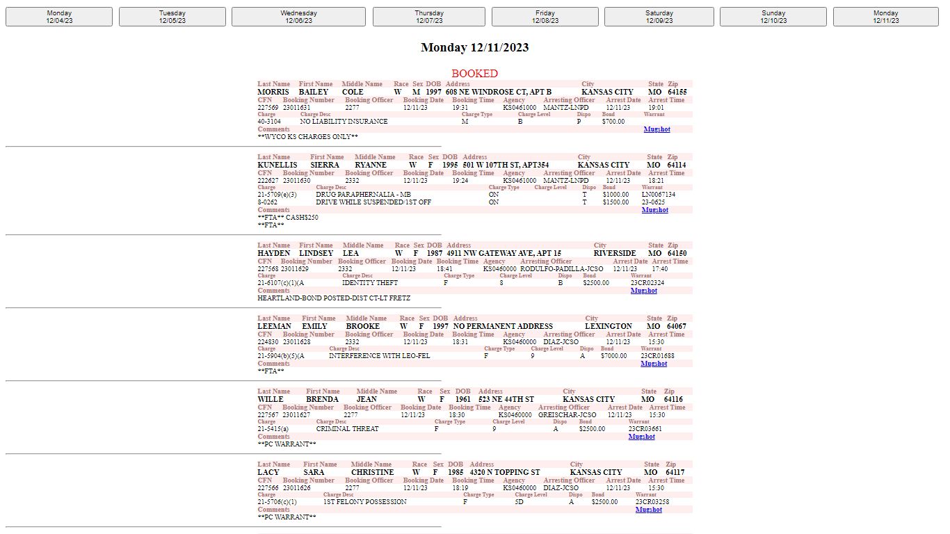 Booking and Release Report - Johnson County Sheriff